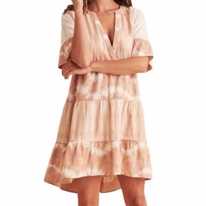 Faherty La Vida Women Large Organic Cotton Maple Sugar Flare Relaxed Boho Dress